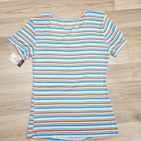 Rue 21 Womens Blue Brown Stripe Shirt Favorite Crew Neck Tee Medium - Picture 6 of 6